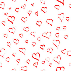 Hand drawn hearts. Seamless pattern. Hearts painted with ribbons.