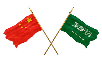 Background for designers. National Day. 3D model National flags  of People's Republic of China and Arabia