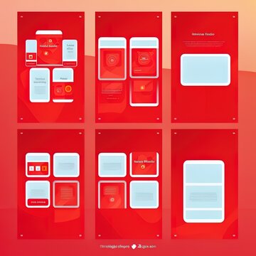 template to presentation app web design. place for your design. many cards. showcase. canvas background. red background