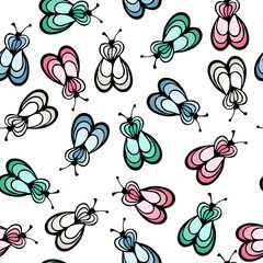 Fly bug insect cartoon illustration vector seamless pattern.