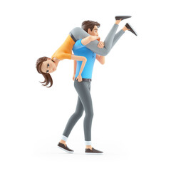 3d man carrying angry woman on his shoulder