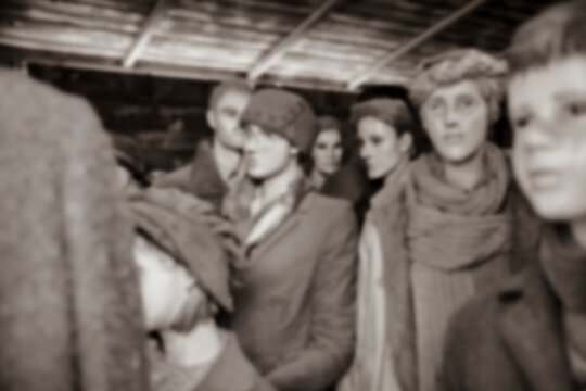 Blurred image of Jews inside the wagons of the train bound for concentration camps during the nazi period of WWII - Piana delle Orme museum of Latina, Lazio, Italy