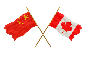 Background for designers. National Day. 3D model National flags  of People's Republic of China and Canada