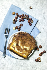 Delicious homemade marble pound cake and hazelnuts