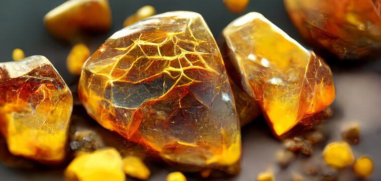 Large topaz gemstones close-up. Yellow topaz crystals. Yellow gemstones. Yellow gems.