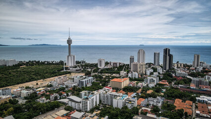 Fototapeta na wymiar The aerial views of Pattaya in Thailand