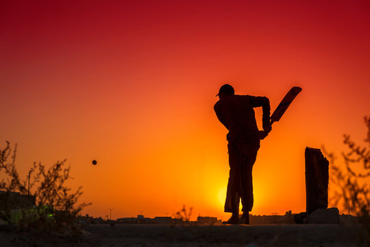 silhouette of a Cricket player - Powered by Adobe
