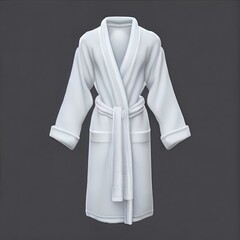 Blank white hotel bathrobe mockup, front view, 3d rendering. Empty fleece soft robe for salon or resort spa mock up, isolated. Clear cozy wraparound clothing for morning template. - obrazy, fototapety, plakaty
