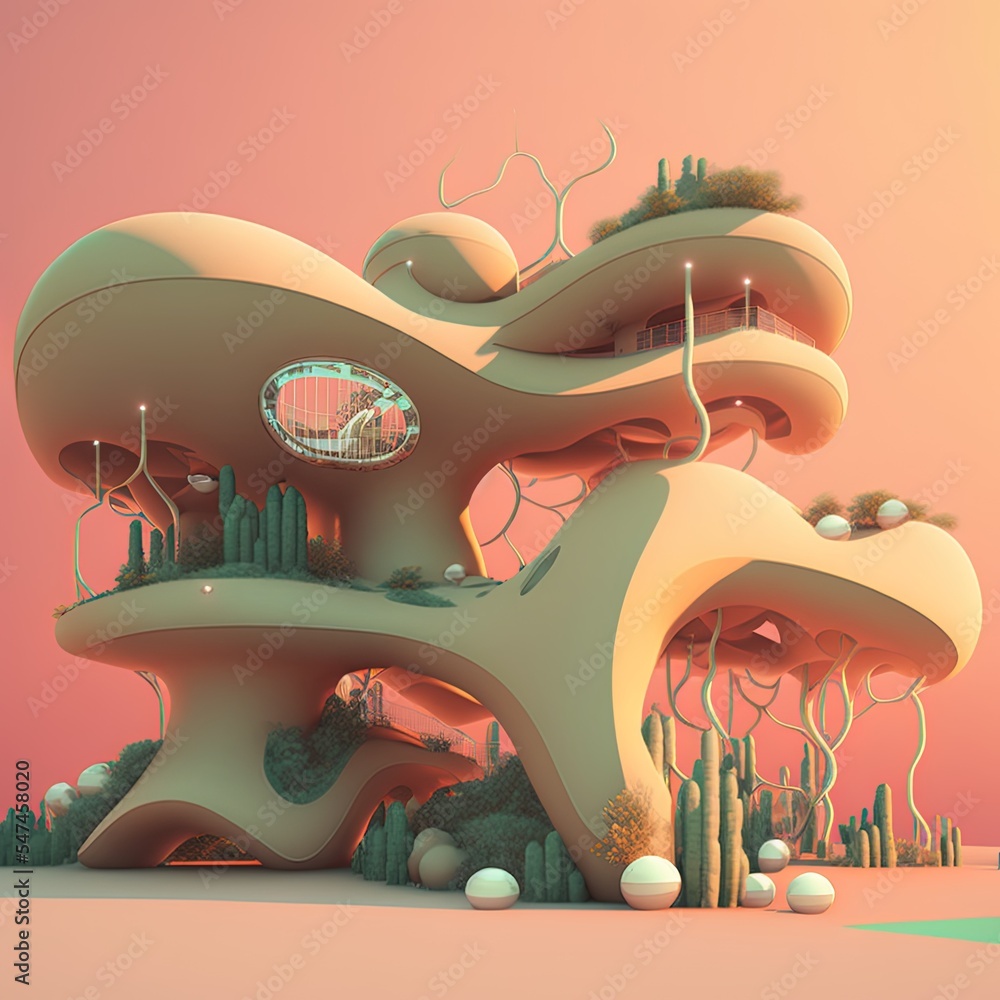 Poster abstract architecture. concept of organic architecture.3d illustration and rendering
