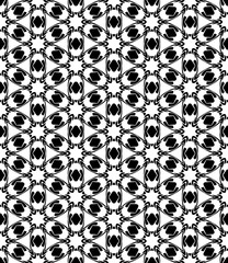 Black and white seamless abstract pattern. Background and backdrop. Grayscale ornamental design. Mosaic ornaments. Vector graphic illustration. EPS10.
