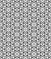 Black and white seamless abstract pattern. Background and backdrop. Grayscale ornamental design. Mosaic ornaments. Vector graphic illustration. EPS10.