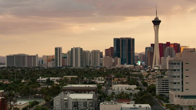 Las Vegas Sunset Skyline Cityscape Time Lapse Tilt Up Nevada USA