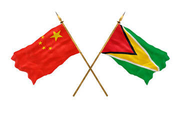 Background for designers. National Day. 3D model National flags  of People's Republic of China and Guyana