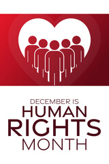 December is Human Rights Month. Vector illustration. Holiday poster.