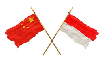 Background for designers. National Day. 3D model National flags  of People's Republic of China and indonesia