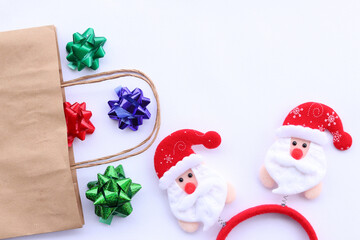 Background for the New Year, Christmas decor on a white background, top view