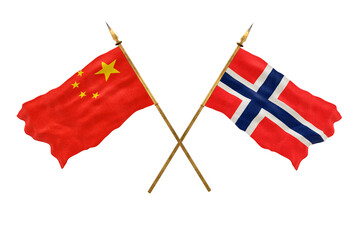 Background for designers. National Day. 3D model National flags  of People's Republic of China and Jian mayen