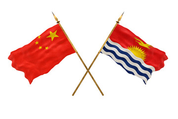 Background for designers. National Day. 3D model National flags  of People's Republic of China and Kiribati