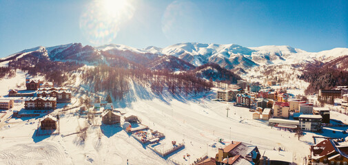 Bakuriani ski resort panorama in Georgia, caucasus mountains. Famous travel destination for...