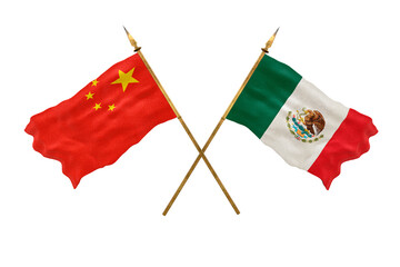 Background for designers. National Day. 3D model National flags  of People's Republic of China and Mexico