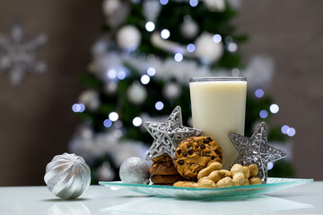 One glass of milk with cookies Christmas