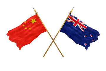 Background for designers. National Day. 3D model National flags  of People's Republic of China and New Zealand