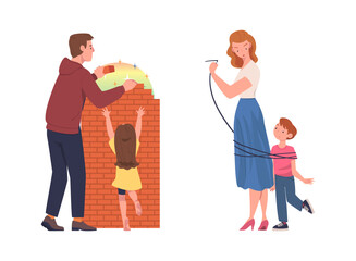 Mother and Father with Son and Daughter Having Problematic Communication Vector Set