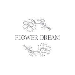 Fototapeta premium Vector flower logo template. Modern hand drawn line style design. Minimalist drawn floral logo design illustration.