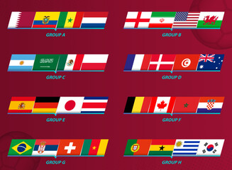 Set of flags of the international soccer tournament in 2022, the concept of the flag.
