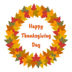 Happy thanksgiving day with autumn leaves. Color vector illustration.