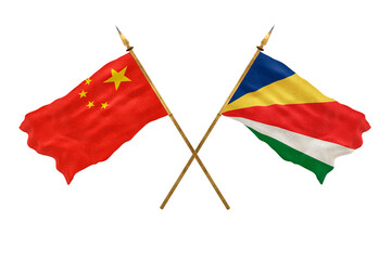 Background for designers. National Day. 3D model National flags  of People's Republic of China and Seychelles