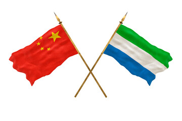 Background for designers. National Day. 3D model National flags  of People's Republic of China and Sierra Leone