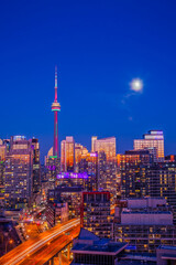 View of Toronto skyscraper with beautiful night sky as background