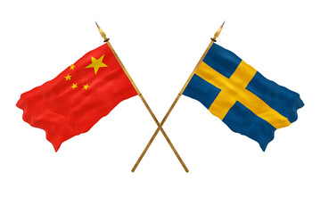 Background for designers. National Day. 3D model National flags  of People's Republic of China and Sweden