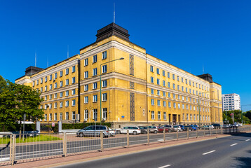 Polish Public Radio historic headquarter at Niepodleglosci avenue and Malczewskiego street junction in Mokotow district of Warsaw in Poland - obrazy, fototapety, plakaty