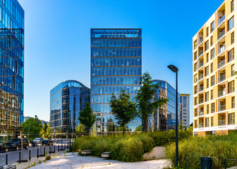 Modernistic architecture of Industrial Sluzewiec business quarter of Mokotow district of Warsaw in Poland - 547464221
