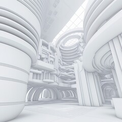 Futuristic White Architecture Design Background. 3d Render Illustration