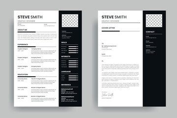 Professional resume template design and minimalist letterhead or CV cover letter layout