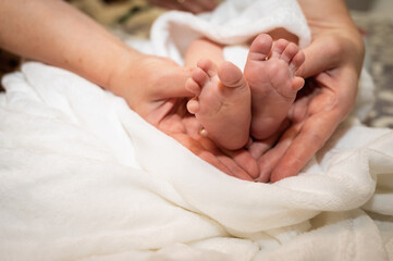 Fototapeta na wymiar Mother holding her child's feet