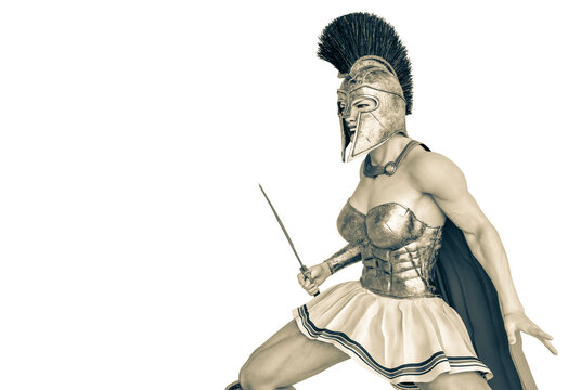 she is the spartan soldier in a white background