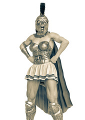 she is the spartan soldier funny stance in a white background