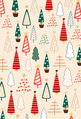 Christmass seamless pattern.Winter seamless pattern with christmas trees. Beautiful christmas doodles seamless pattern