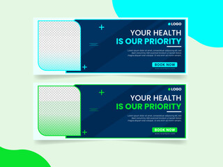 Medical health care web banner and hospital cover or social media cover design template