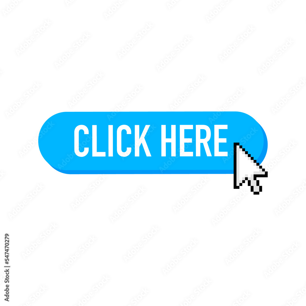 Aufkleber icon with click here 3d button on white background for web marketing design. flat deign. social medi