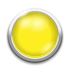 Yellow plastic button isolated on white background. 3d rendering