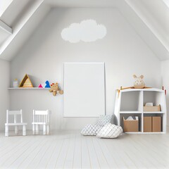 White child room with free space for mockup, 3D rendering