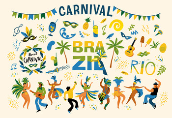 Brazil carnival. Big vector clipart. Isolated illustrations for carnival concept and other