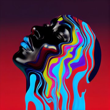AI-generated colorful illustration of an afro woman with her eyes closed