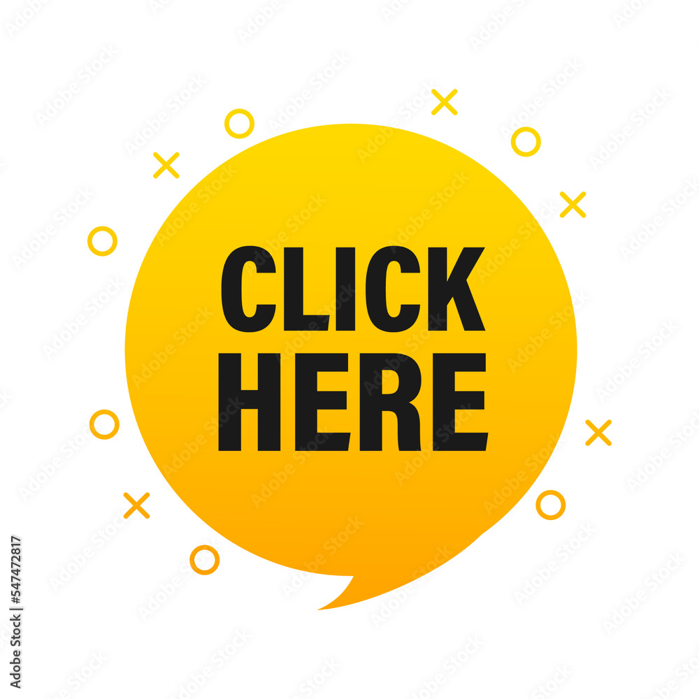 Aufkleber icon with click here 3d button on white background for web marketing design. flat deign. social medi