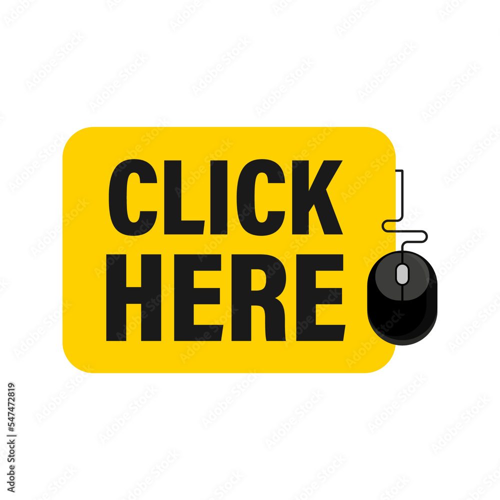 Aufkleber icon with click here 3d button on white background for web marketing design. flat deign. social medi